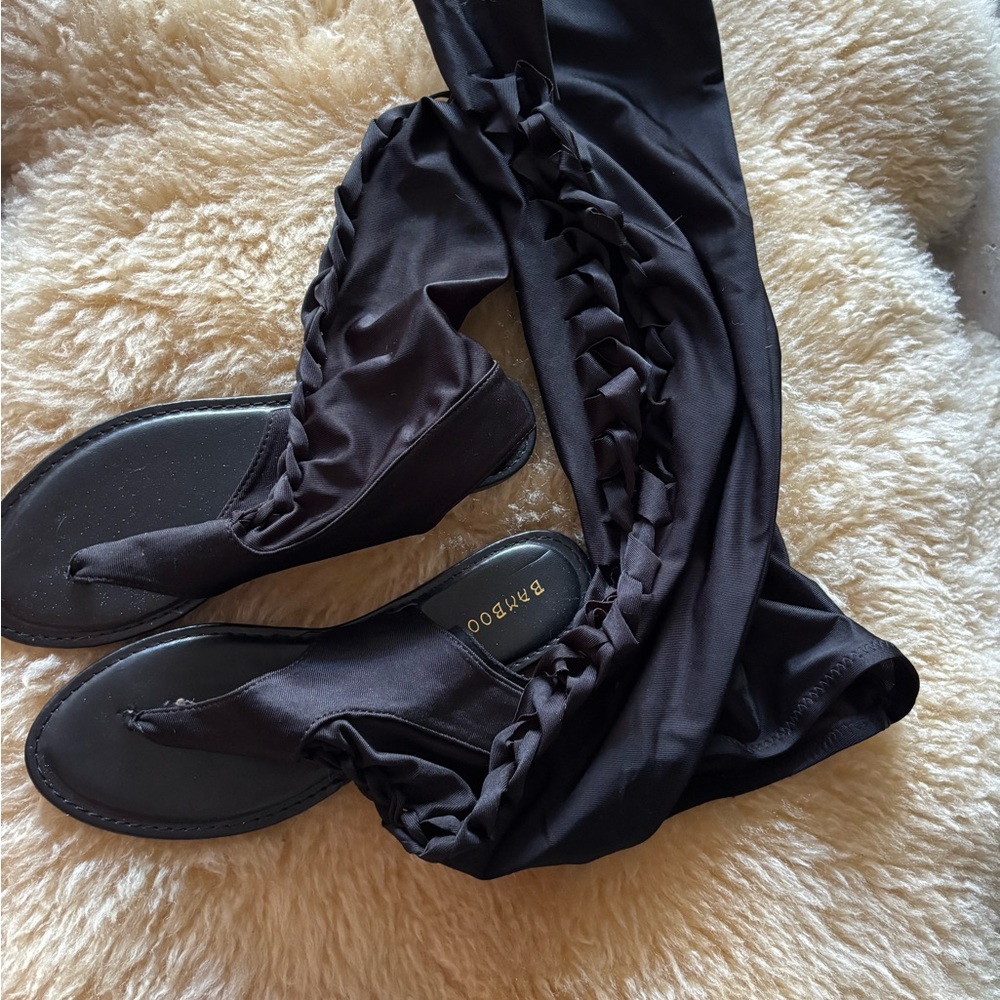 Bamboo Black Braided Gladiator Style Styled Thong Sandals